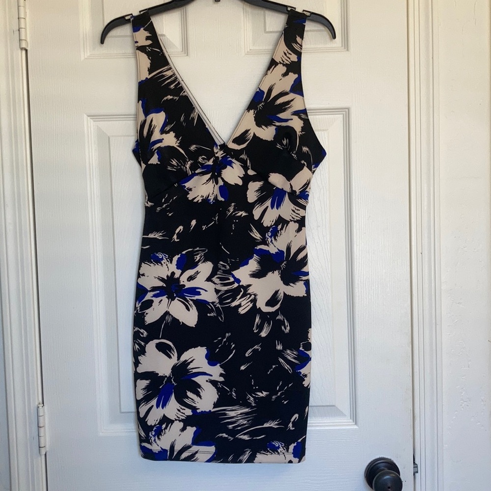 Lush blue/ black/ cream dress